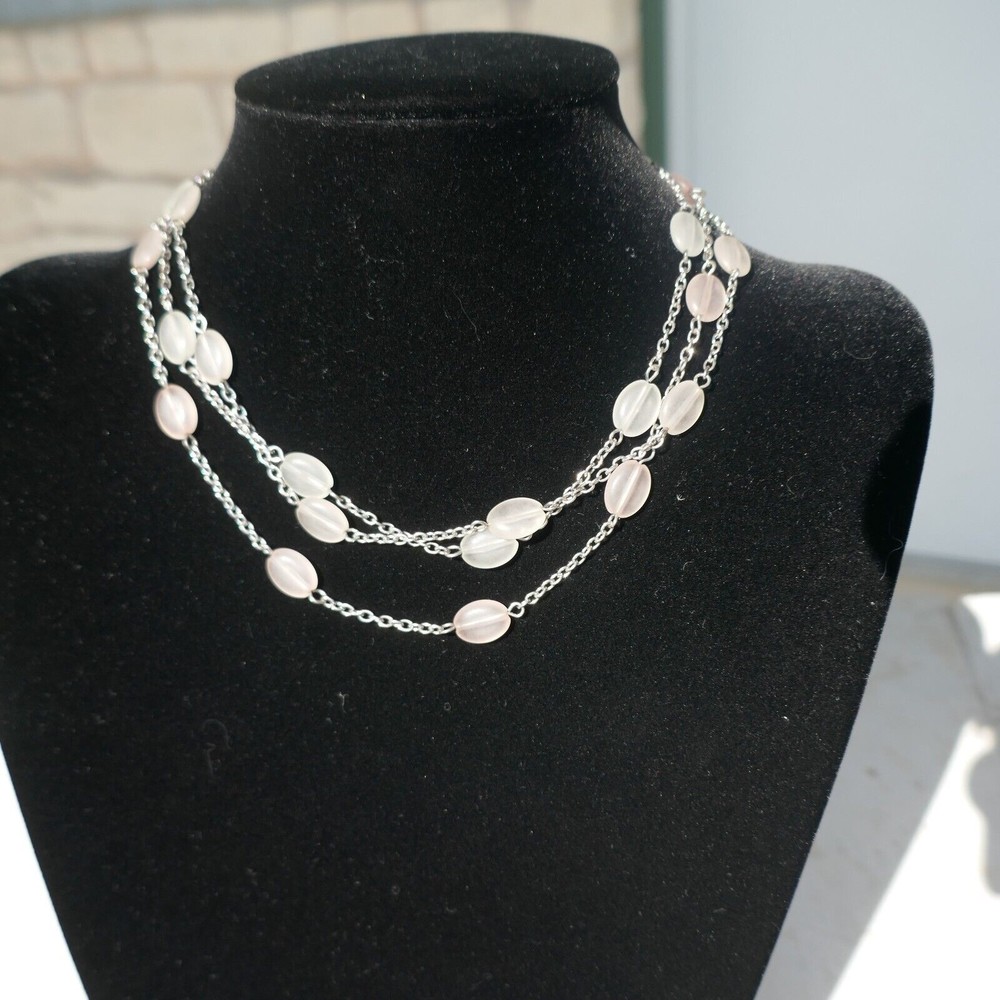 Sarah Coventry Triple Strand Toggle Necklace Silvertone Chain Opalescent 16 inch